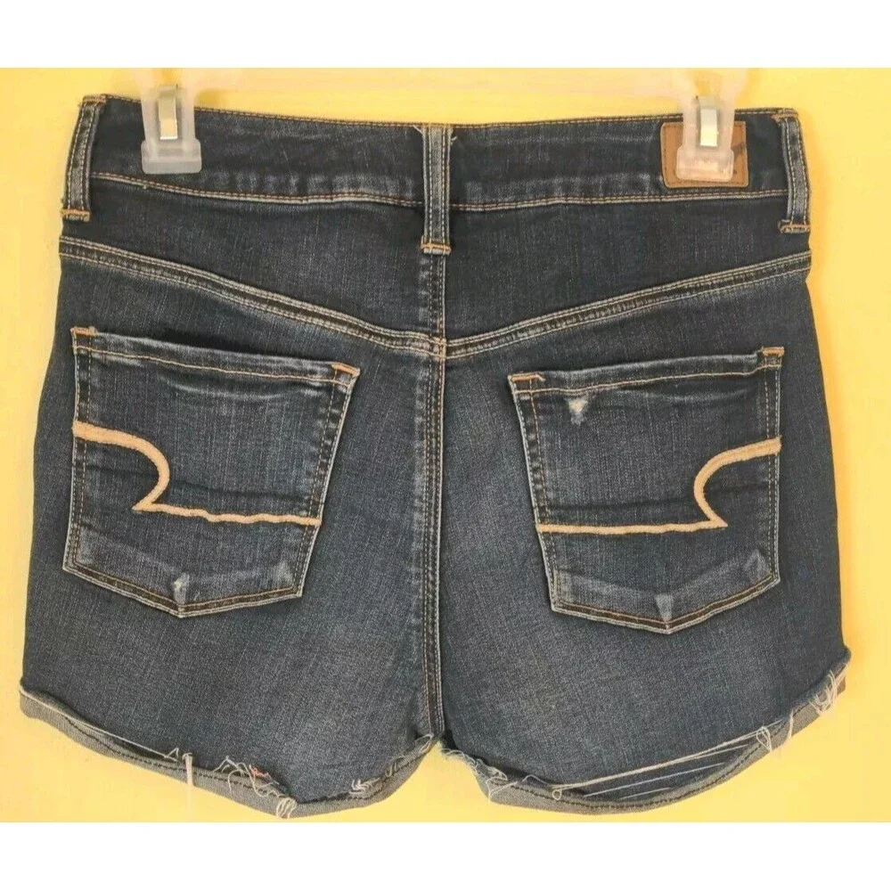 American Eagle Sz 8 Shorts Women's Hi Rise Shortie Jean Blue Denim Super Stretch